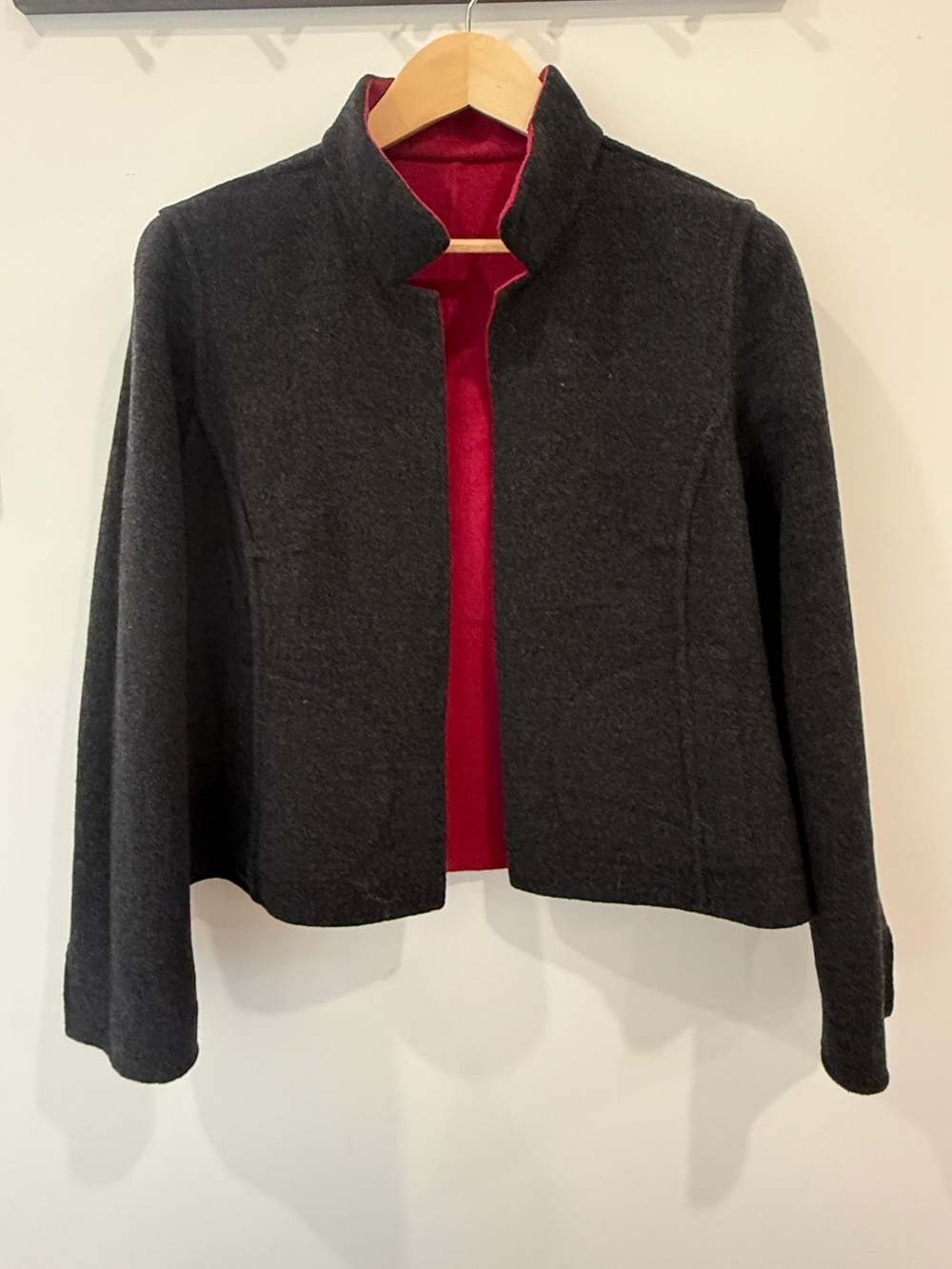 Nina McLemore Double-Face Reversible Wool Coat – Burgundy/Wine & Charcoal Gray